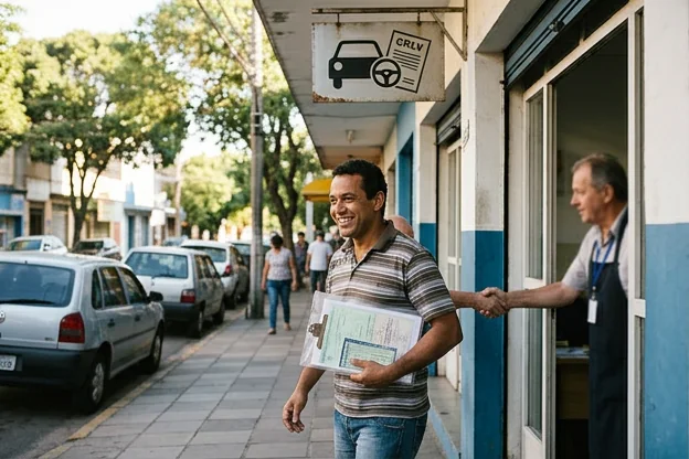 Cliente satisfeito finalizando serviço com despachante.
