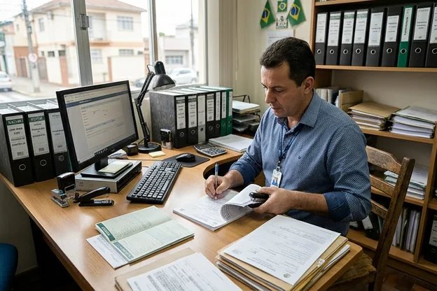 Profissional despachante trabalhando em atividades documentais.